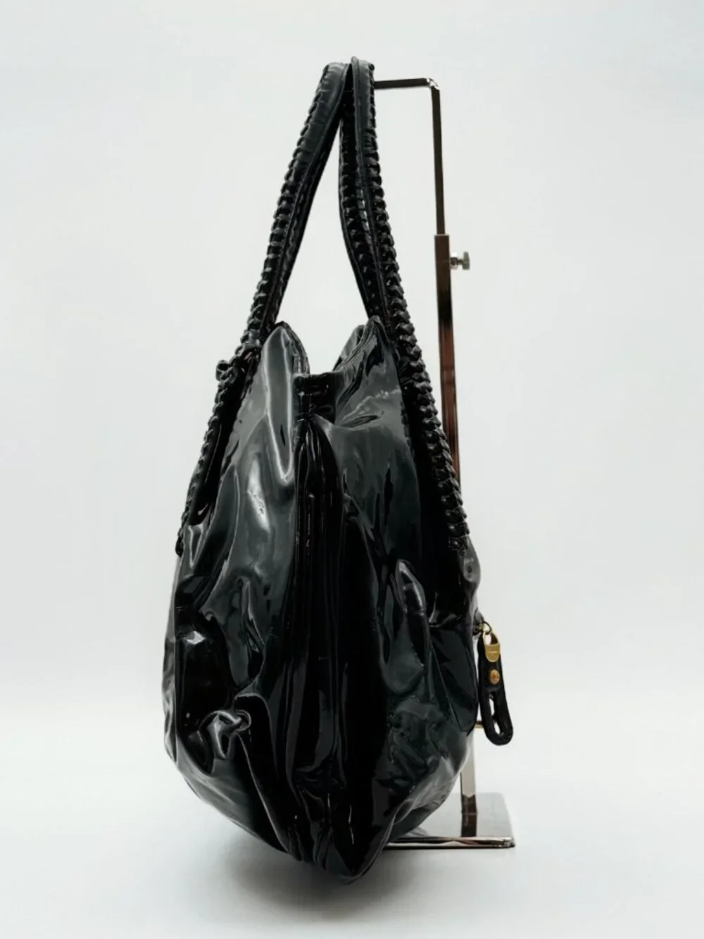 Salvatore Ferragamo Black Patent Leather Large Tote Shoulder Bag